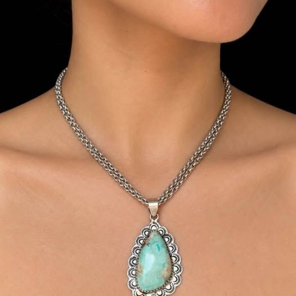 Statement Turquoise Sterling Silver Necklace — 30”
